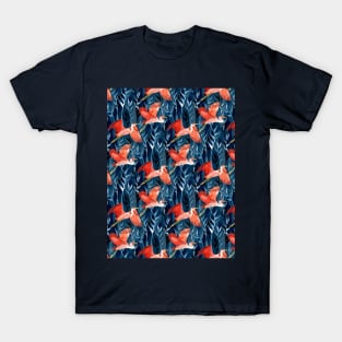 Birds and Reeds in Red and Blue T-Shirt